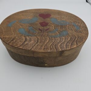 Vintage 1984 Hand-Painted Folk Art Wooden Oval Box Pennsylvania Dutch Style Tuli